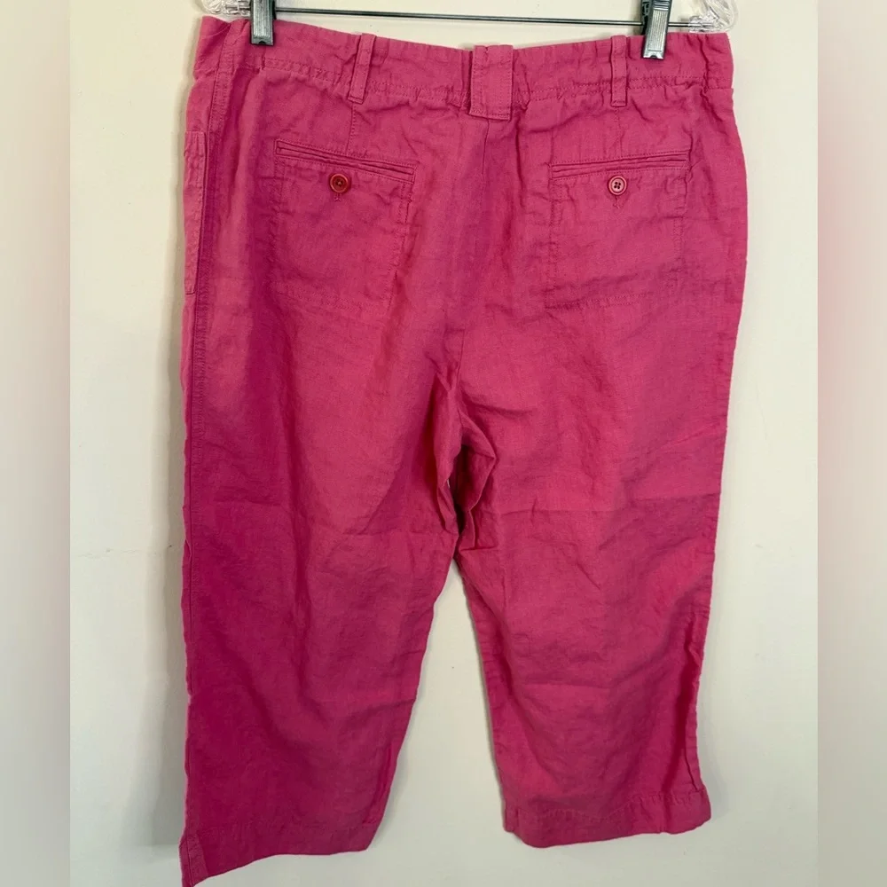 Talbots Petites preppy cropped linen pants dark pink zip button pockets SZ 14P - Picture 2 of 9